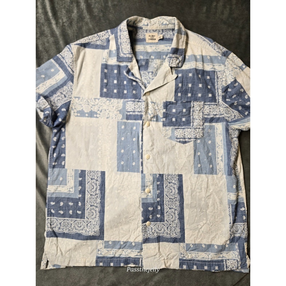 Men's Blue Patchwork Casual Button Down Shirt - image 1